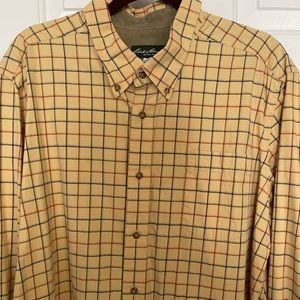 Men’s Eddie Bauer Yellow, Blue and‎ Red checked button down Shirt